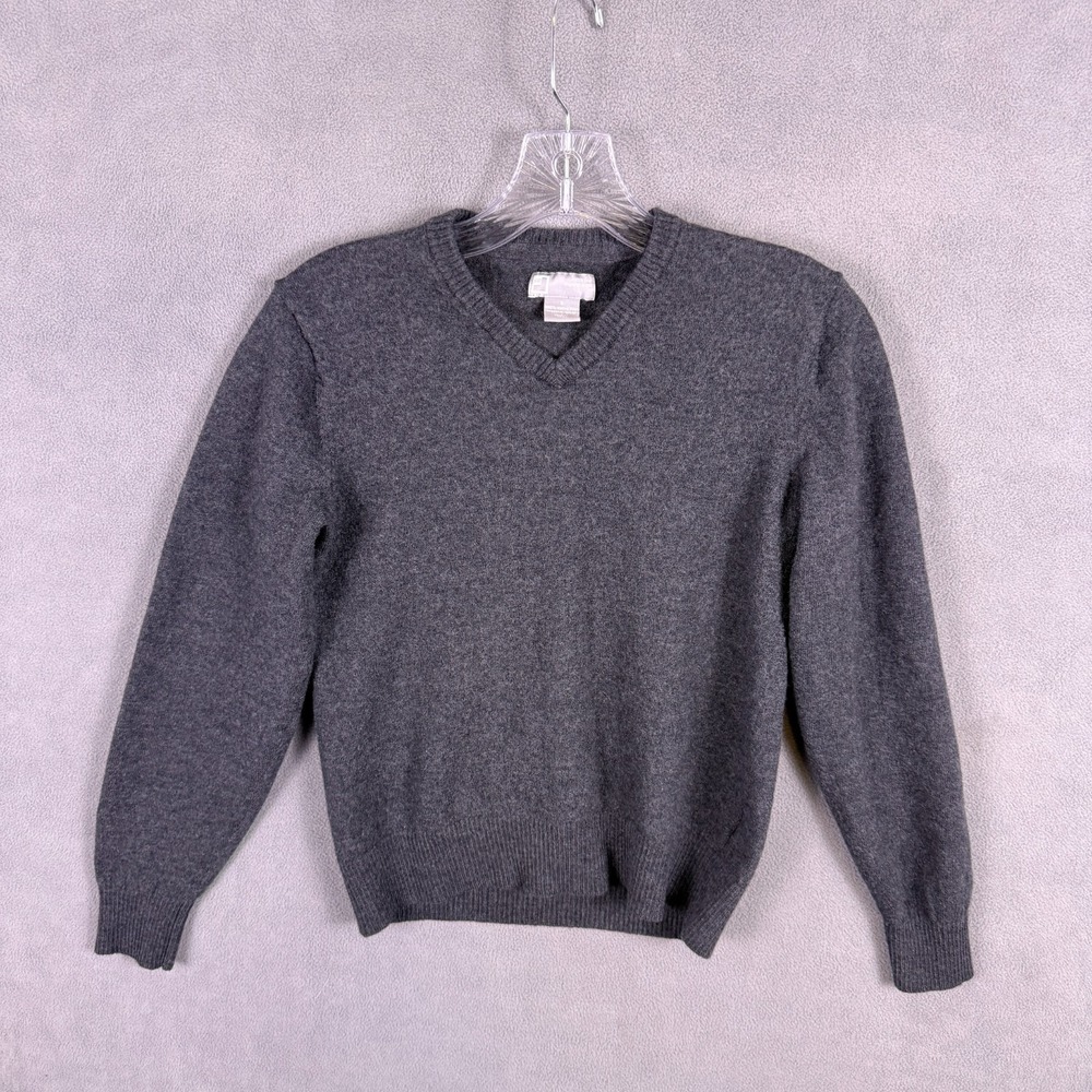 JC Penney Womens Sweater Extra Fine Merino‎ Wool Gray V Neck JCP Small y2K